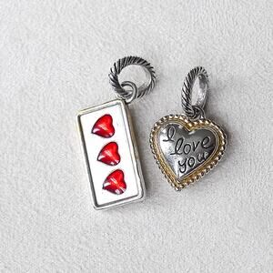 Brighton 2 PC Charms New Jersey Garden State Red Hearts I Love You Dangle Set